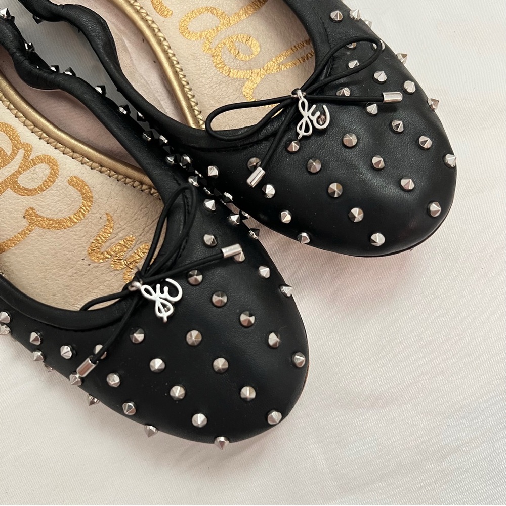 Sam Edelman Genuine Leather Black Studded Ballet Round Toe Flats 7.5 - Picture 8 of 10